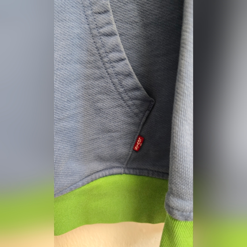 Levi’s Relaxed Quarter Zip Sweatshirt Colorblock Blue Green Size S - Picture 7 of 9